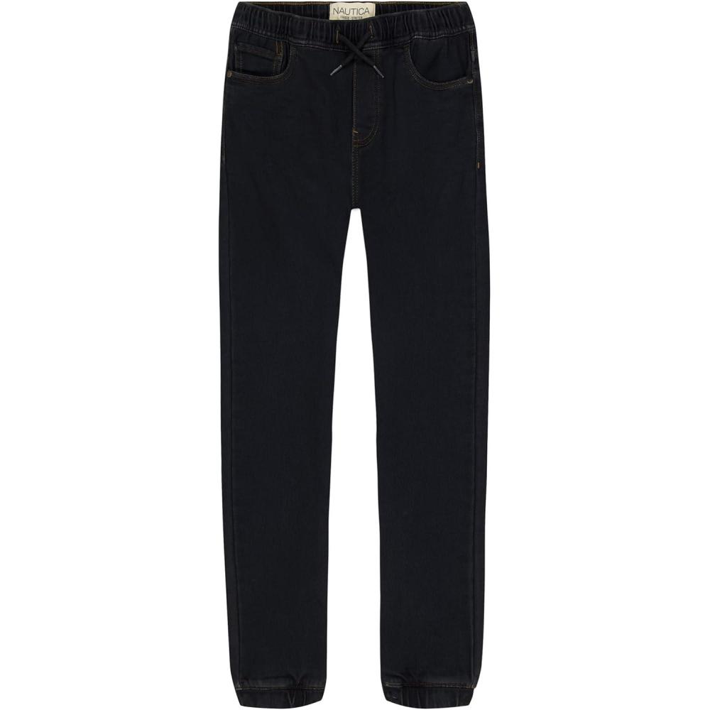 imageNautica Boys Pullon Stretch Denim JoggerStyle Jeans 5Pocket Style amp Drawstring ClosureDark Rinse