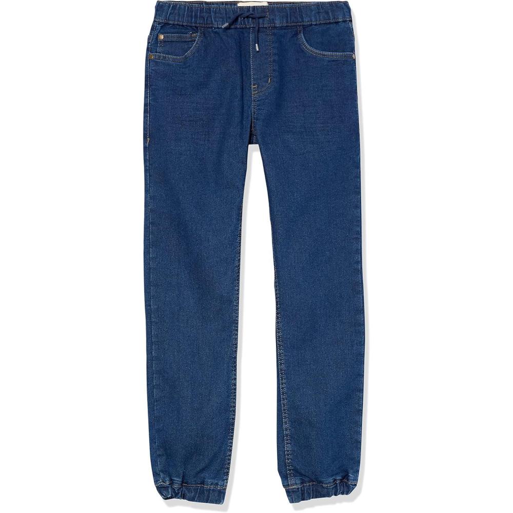 imageNautica Boys Pullon Stretch Denim JoggerStyle Jeans 5Pocket Style amp Drawstring ClosureLegacy Medium Blue