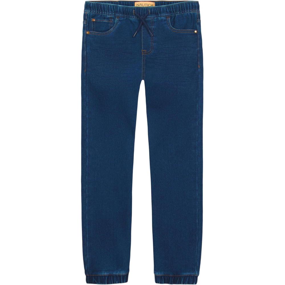 imageNautica Boys Pullon Stretch Denim JoggerStyle Jeans 5Pocket Style amp Drawstring ClosureMedium Blue