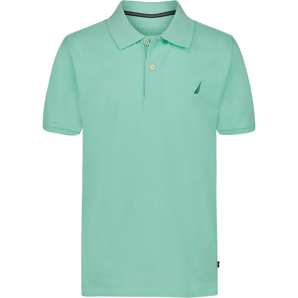imageNautica Boys Short Sleeve Anchor Polo Button Closure Soft amp Comfortable Pique FabricBeach Glass