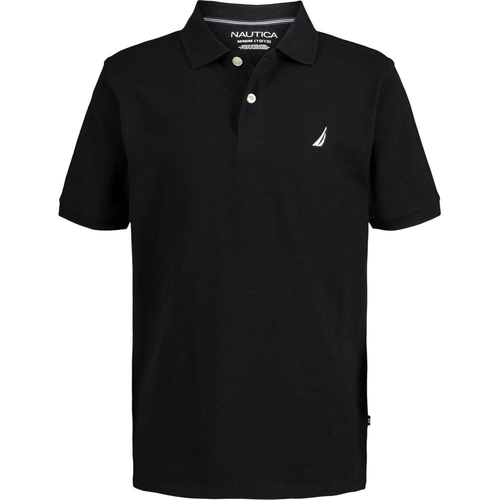 imageNautica Boys Short Sleeve Anchor Polo Button Closure Soft amp Comfortable Pique FabricBlack