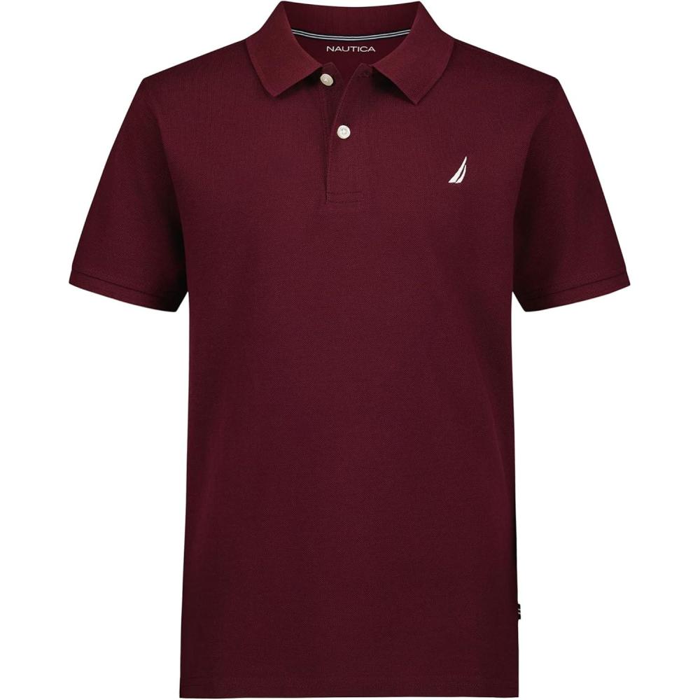 imageNautica Boys Short Sleeve Anchor Polo Button Closure Soft amp Comfortable Pique FabricBurgundy