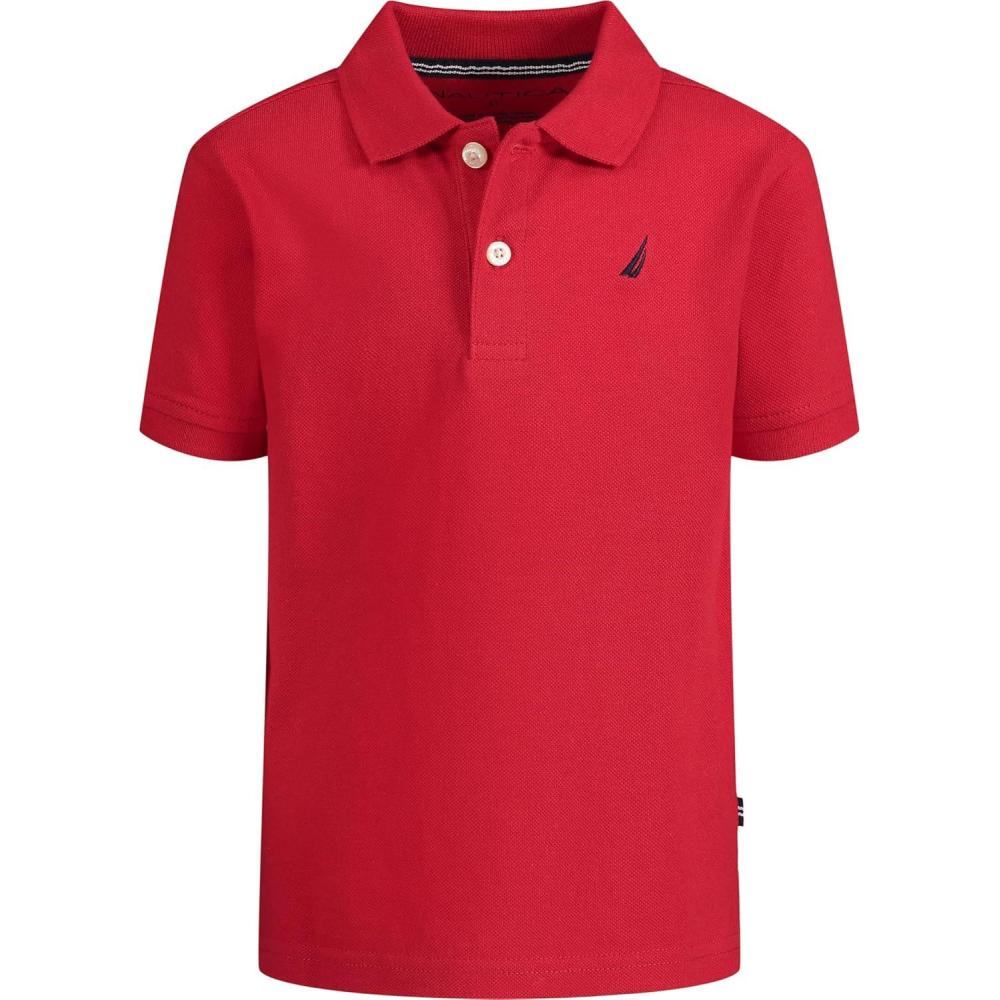imageNautica Boys Short Sleeve Anchor Polo Button Closure Soft amp Comfortable Pique FabricCarmine