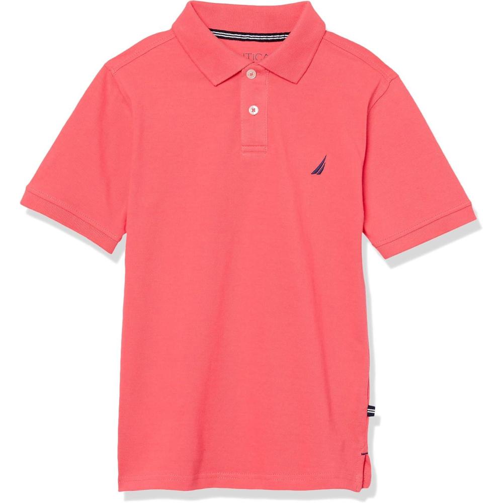 imageNautica Boys Short Sleeve Anchor Polo Button Closure Soft amp Comfortable Pique FabricCayenne
