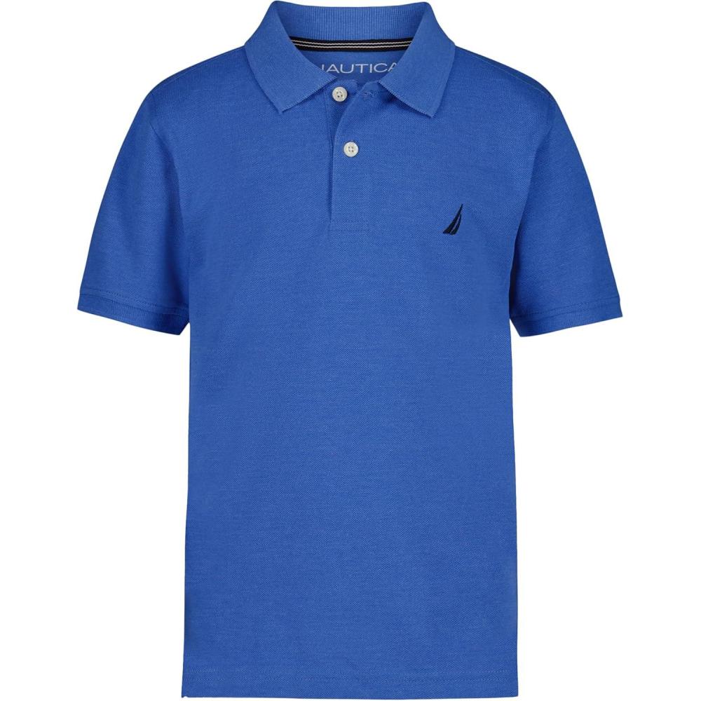 imageNautica Boys Short Sleeve Anchor Polo Button Closure Soft amp Comfortable Pique FabricClear Skies Heather