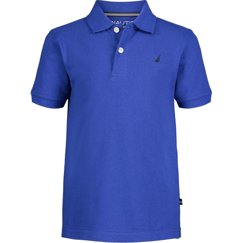imageNautica Boys Short Sleeve Anchor Polo Button Closure Soft amp Comfortable Pique FabricCobalt