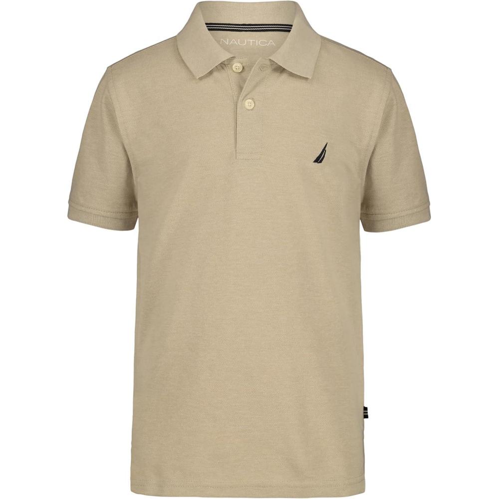 imageNautica Boys Short Sleeve Anchor Polo Button Closure Soft amp Comfortable Pique FabricFeather Grey Heather