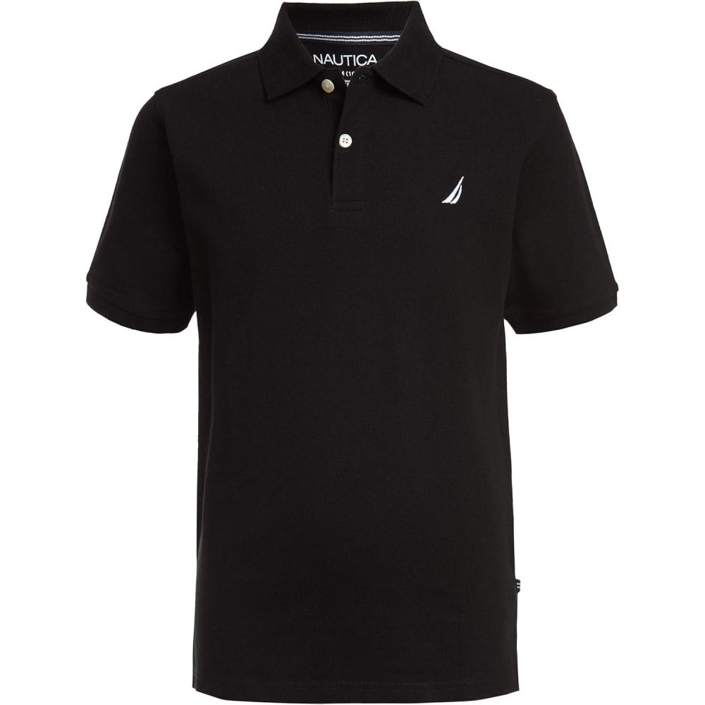 imageNautica Boys Short Sleeve Anchor Polo Button Closure Soft amp Comfortable Pique FabricLegacy Black