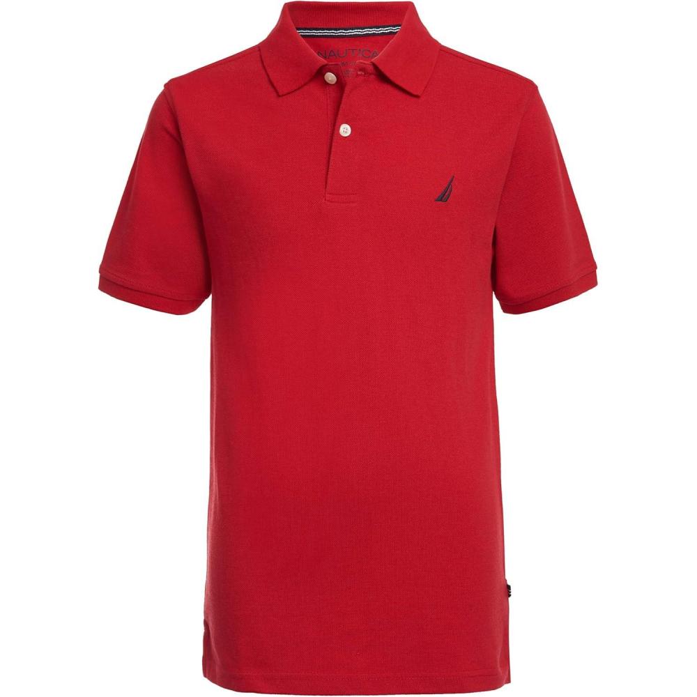 imageNautica Boys Short Sleeve Anchor Polo Button Closure Soft amp Comfortable Pique FabricLegacy Carmine
