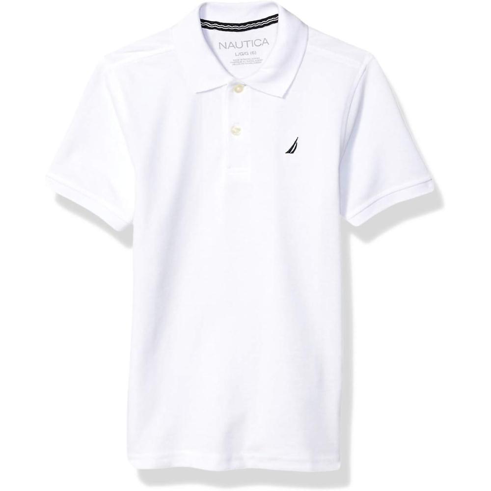 imageNautica Boys Short Sleeve Anchor Polo Button Closure Soft amp Comfortable Pique FabricLegacy White
