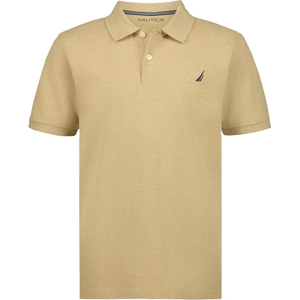 imageNautica Boys Short Sleeve Anchor Polo Button Closure Soft amp Comfortable Pique FabricSandy Bar Heather