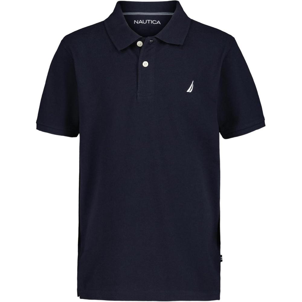 imageNautica Boys Short Sleeve Anchor Polo Button Closure Soft amp Comfortable Pique FabricSport Navy