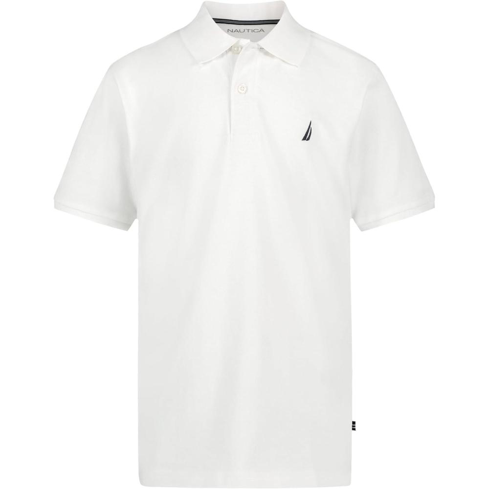 imageNautica Boys Short Sleeve Anchor Polo Button Closure Soft amp Comfortable Pique FabricWhite