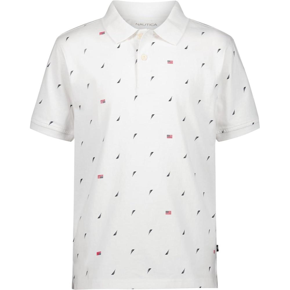 imageNautica Boys Short Sleeve Fashion Polo Button Closure Soft amp ComfortableAmericana Aop White