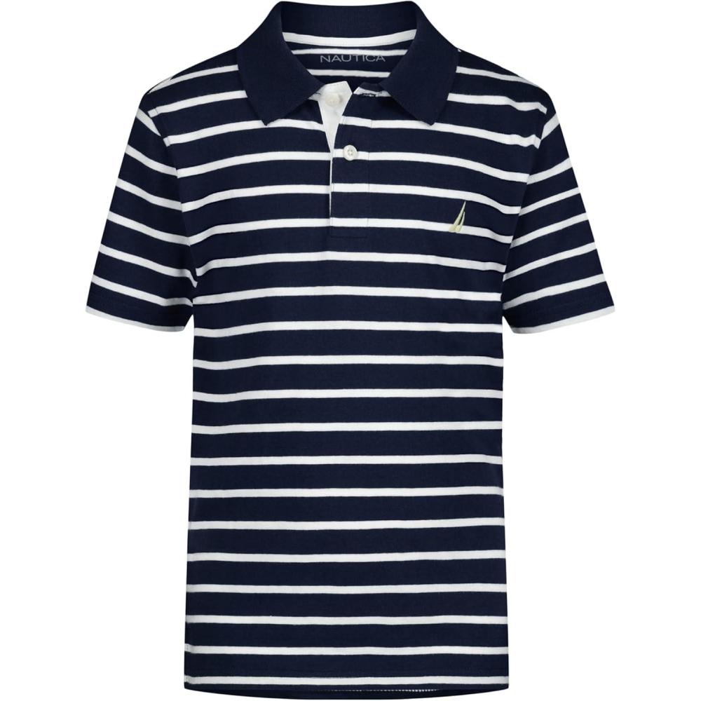 imageNautica Boys Short Sleeve Fashion Polo Button Closure Soft amp ComfortableCoast Stripe Blueprint