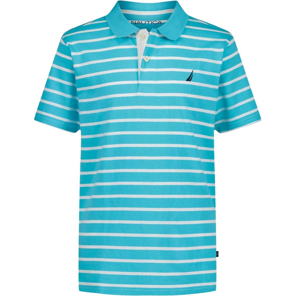 imageNautica Boys Short Sleeve Fashion Polo Button Closure Soft amp ComfortableCoast Stripe Curacao