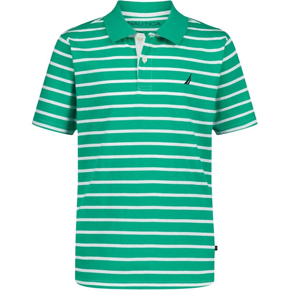 imageNautica Boys Short Sleeve Fashion Polo Button Closure Soft amp ComfortableCoast Stripe Gum Drop Green