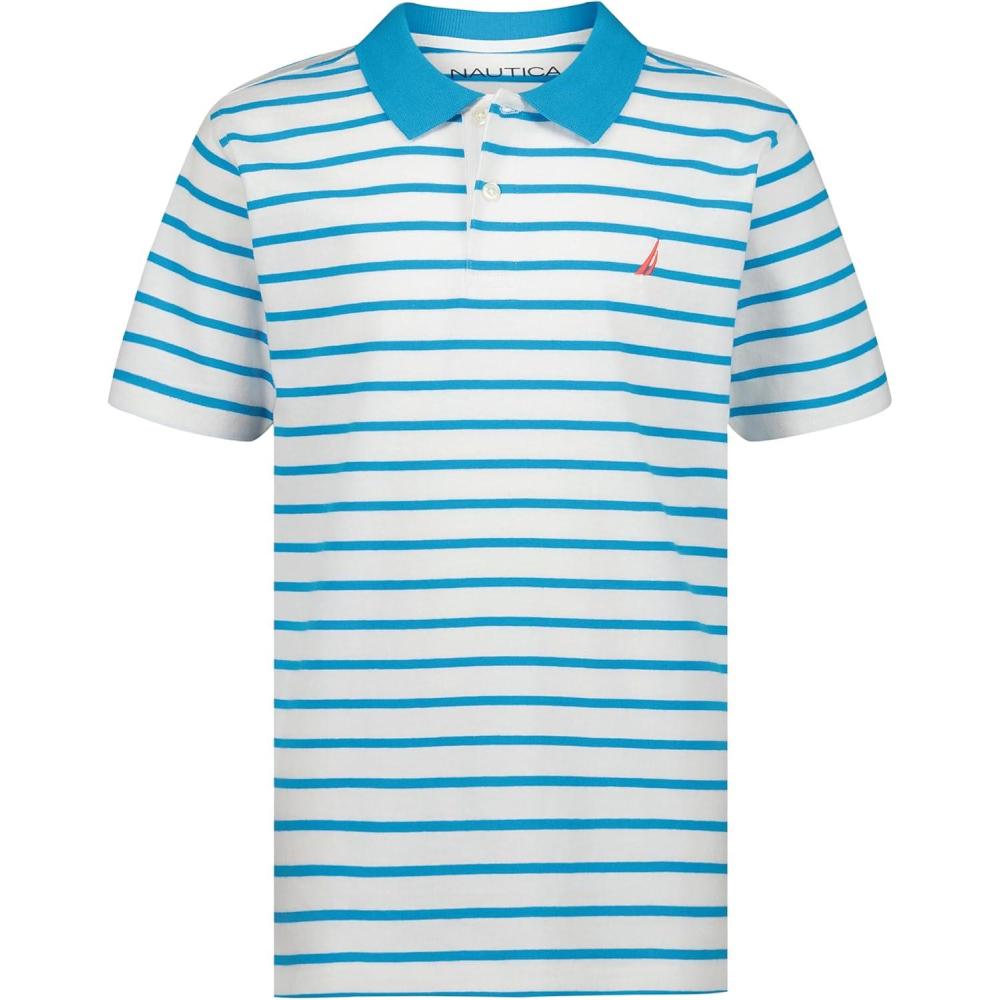 imageNautica Boys Short Sleeve Fashion Polo Button Closure Soft amp ComfortableCoast Stripe Hawiian Ocean