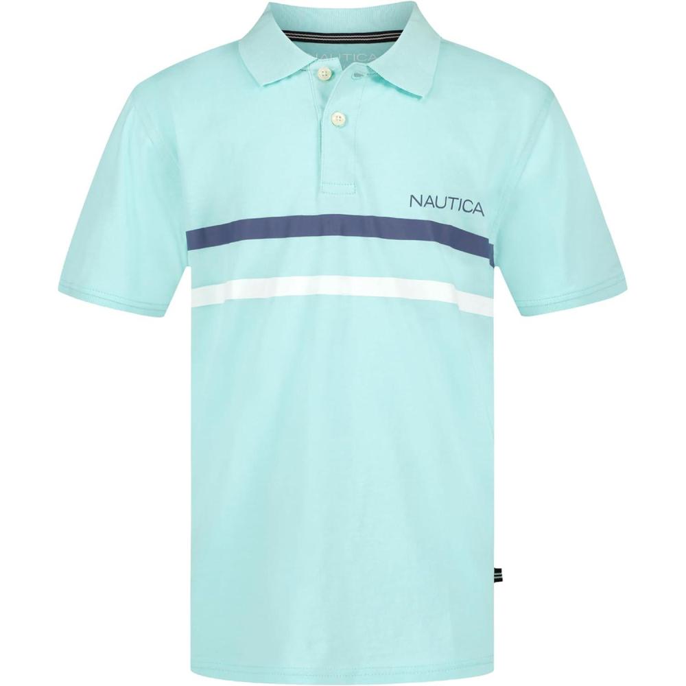 imageNautica Boys Short Sleeve Fashion Polo Button Closure Soft amp ComfortableDouble Stripe Blue Tinted