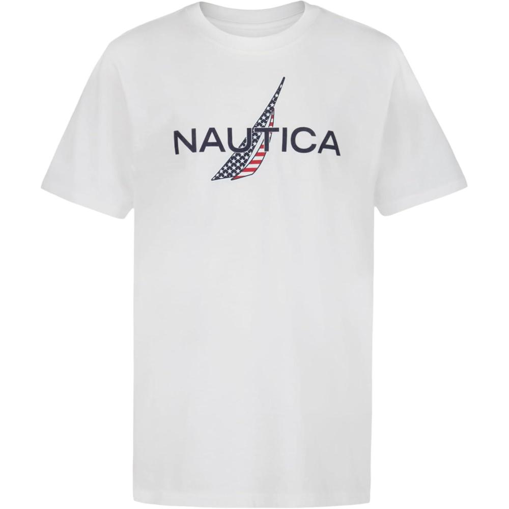 imageNautica Boys Short Sleeve JClass Logo Crew Neck TShirt Soft Comfortable Relaxed FitAmericana Bright White