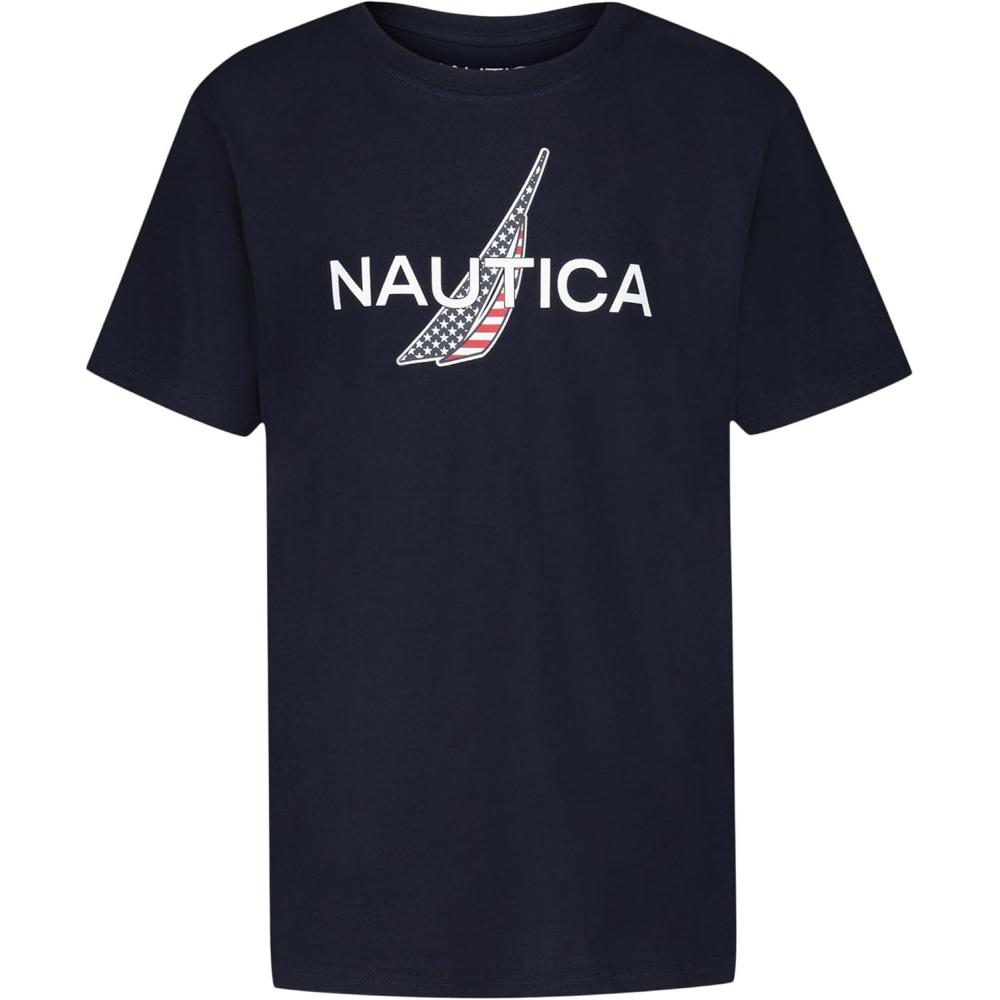imageNautica Boys Short Sleeve JClass Logo Crew Neck TShirt Soft Comfortable Relaxed FitAmericana Sport Navy