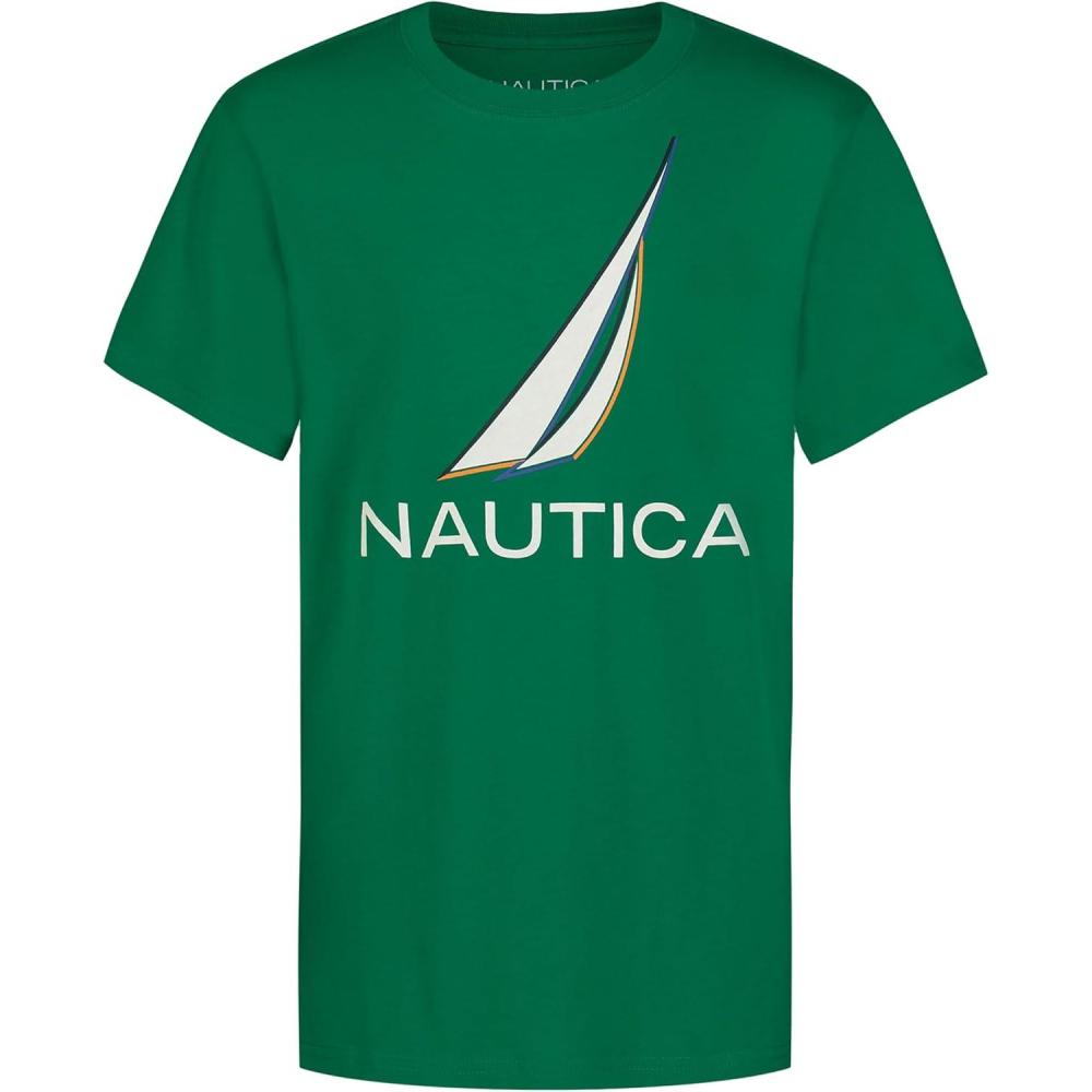 imageNautica Boys Short Sleeve JClass Logo Crew Neck TShirt Soft Comfortable Relaxed FitColor Shade Pepper Green