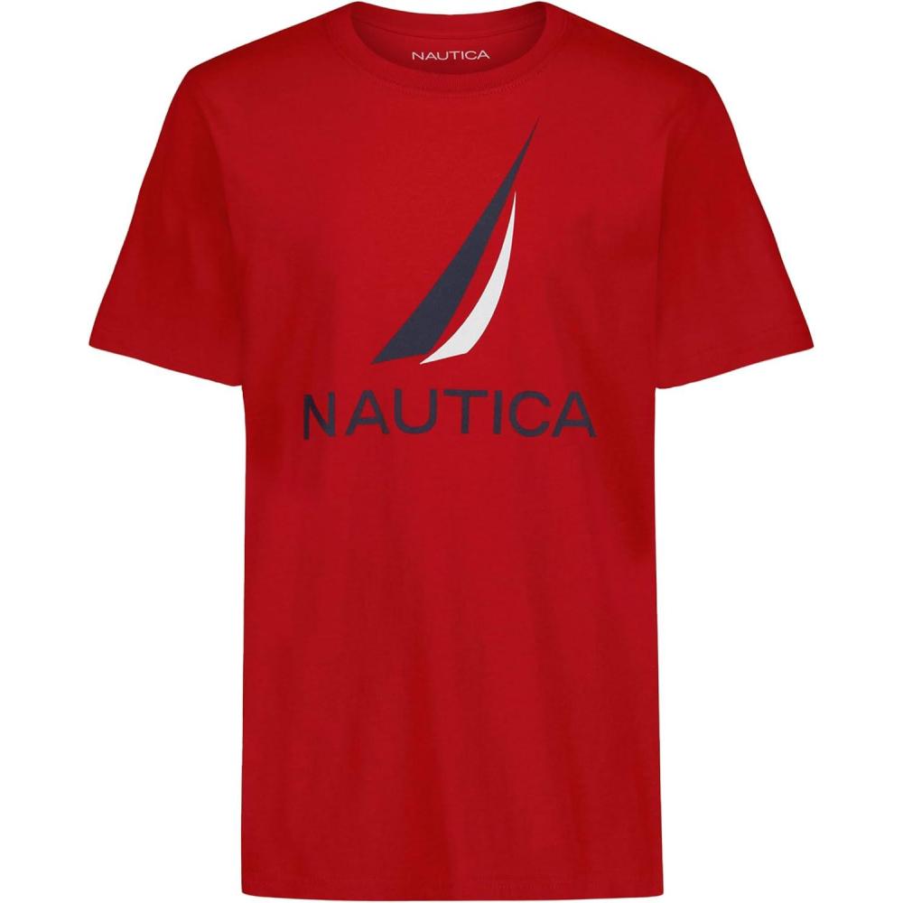 imageNautica Boys Short Sleeve JClass Logo Crew Neck TShirt Soft Comfortable Relaxed FitJclass Carmine