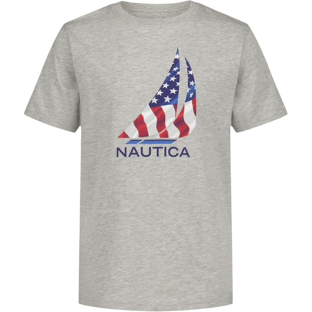 imageNautica Boys Short Sleeve JClass Logo Crew Neck TShirt Soft Comfortable Relaxed FitJclass Flag Grey Heather
