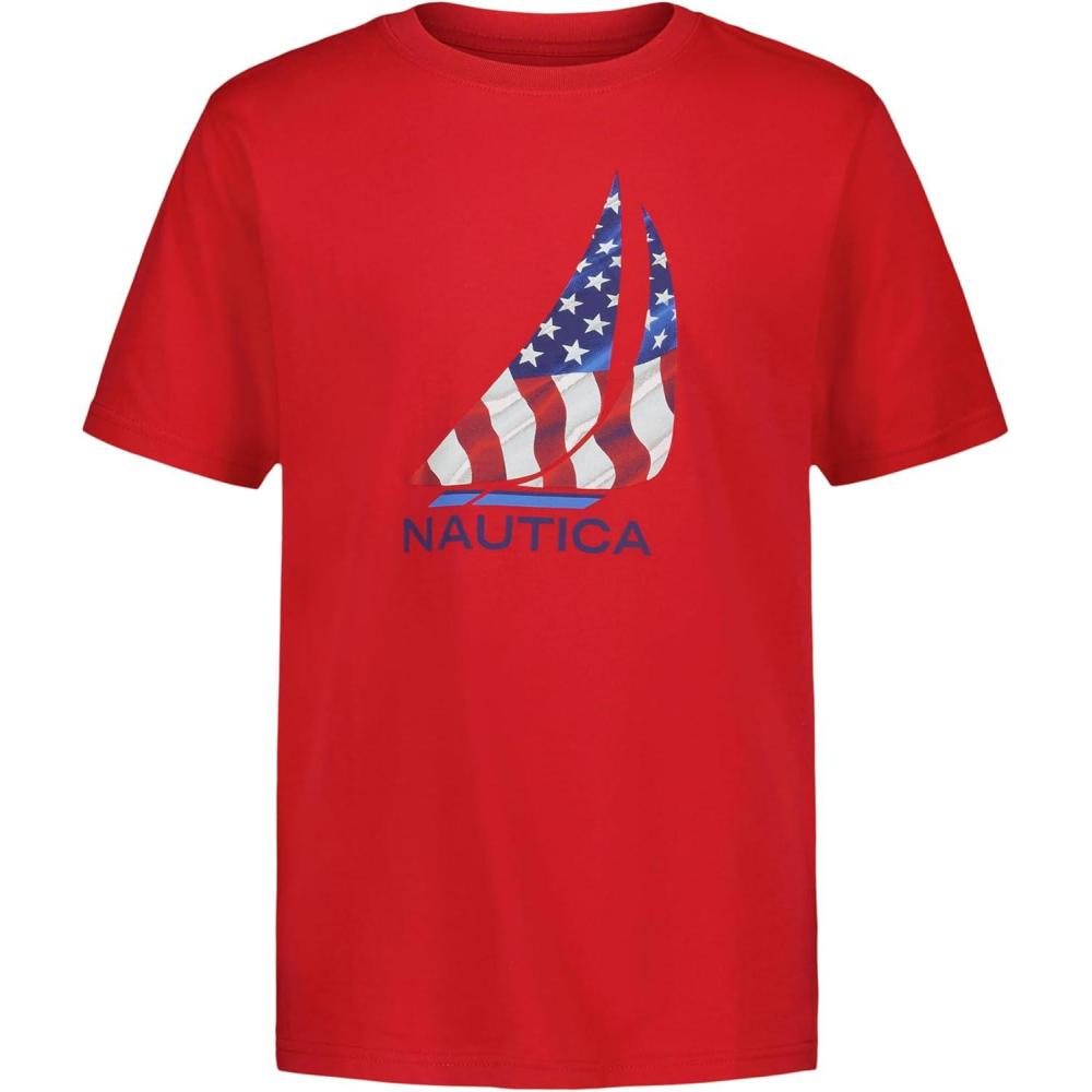 imageNautica Boys Short Sleeve JClass Logo Crew Neck TShirt Soft Comfortable Relaxed FitJclass Flag High Risk Red