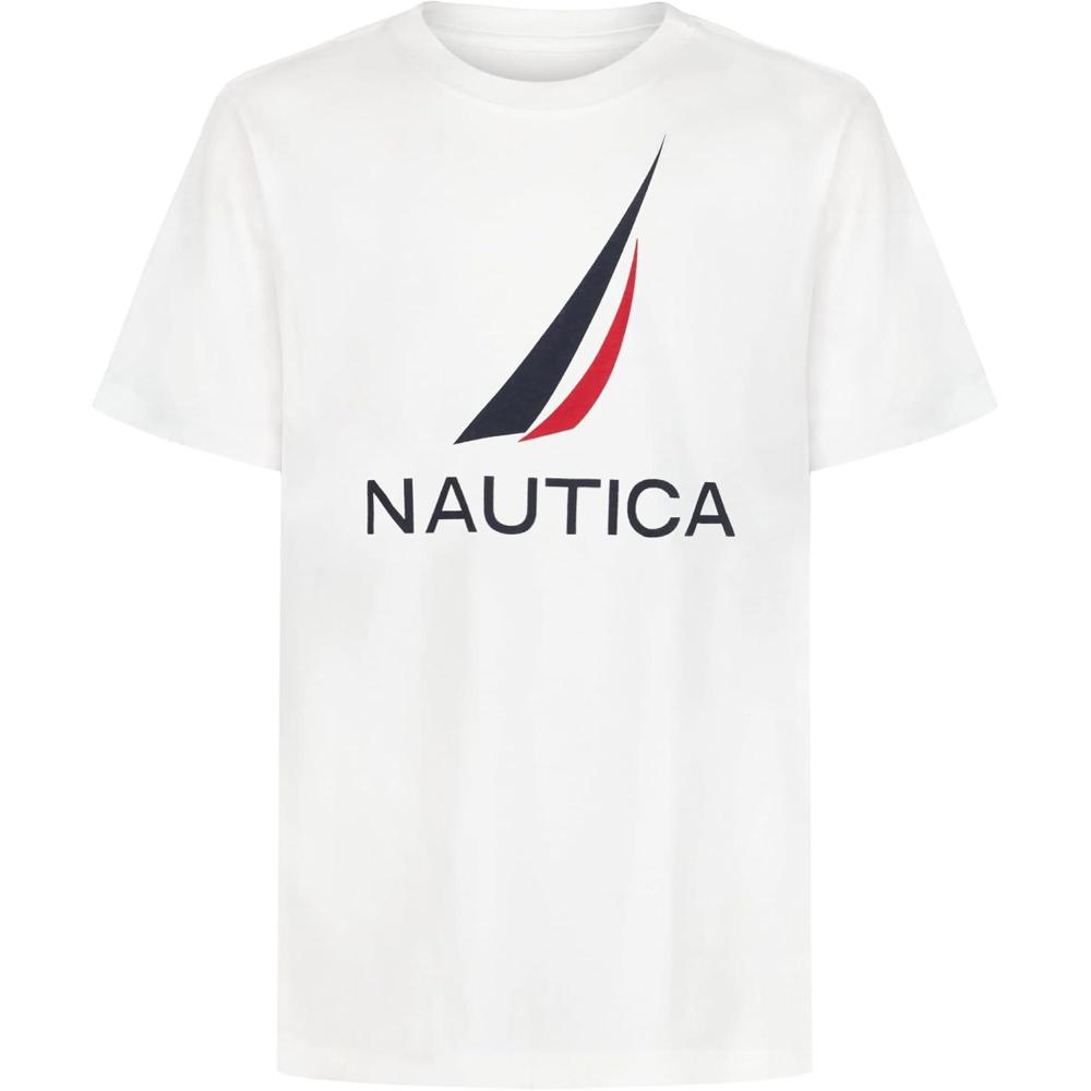 imageNautica Boys Short Sleeve JClass Logo Crew Neck TShirt Soft Comfortable Relaxed FitJclass White