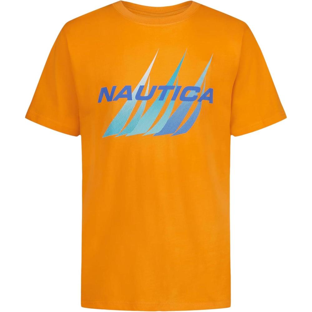imageNautica Boys Short Sleeve JClass Logo Crew Neck TShirt Soft Comfortable Relaxed FitTriple Jclass Tangerine