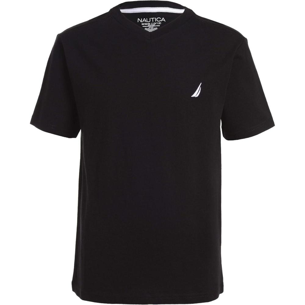 imageNautica Boys Short Sleeve Solid VNeck TShirt Soft Comfortable Relaxed FitBlack