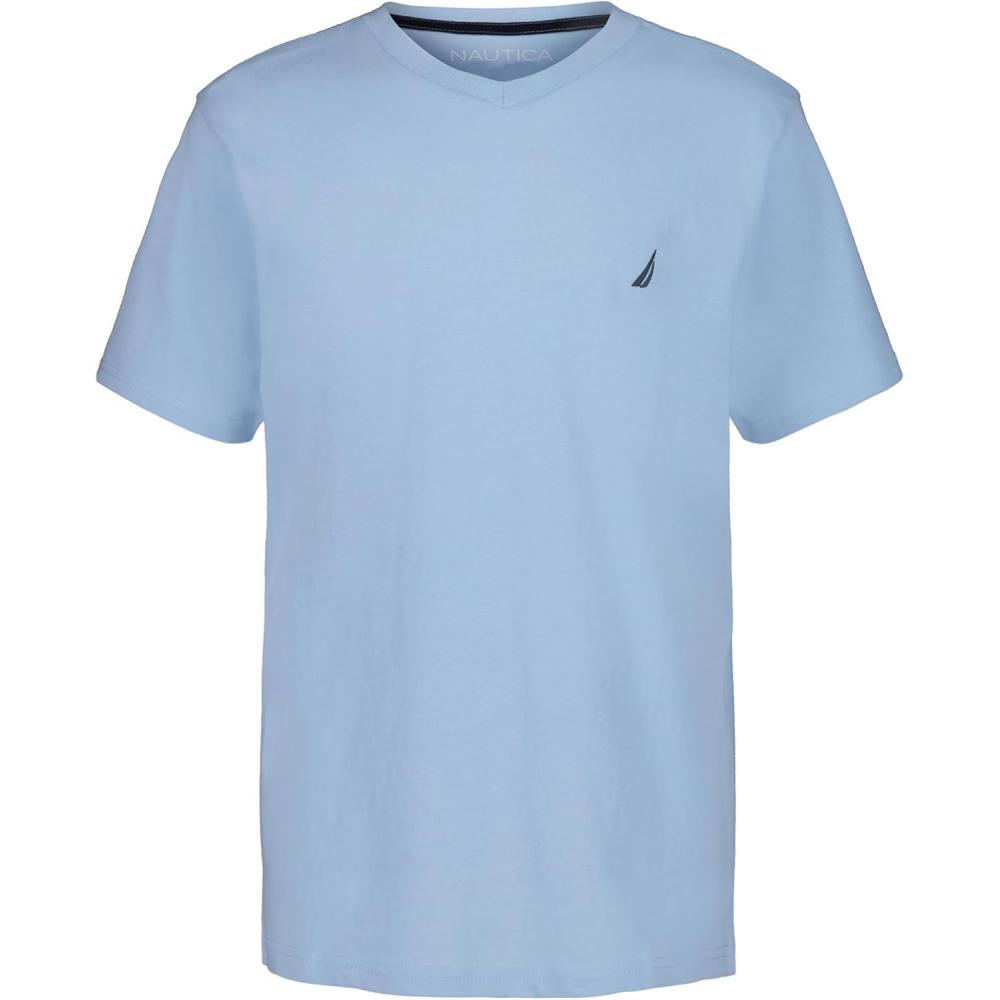 imageNautica Boys Short Sleeve Solid VNeck TShirt Soft Comfortable Relaxed FitBlue Bell