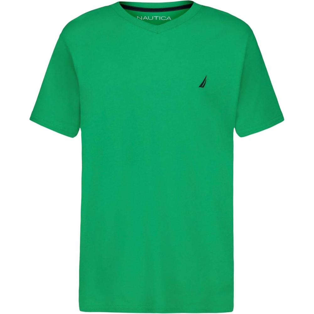 imageNautica Boys Short Sleeve Solid VNeck TShirt Soft Comfortable Relaxed FitBright Green
