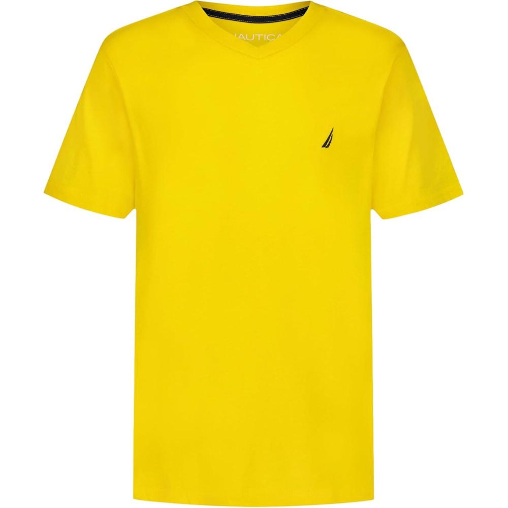 imageNautica Boys Short Sleeve Solid VNeck TShirt Soft Comfortable Relaxed FitLemon