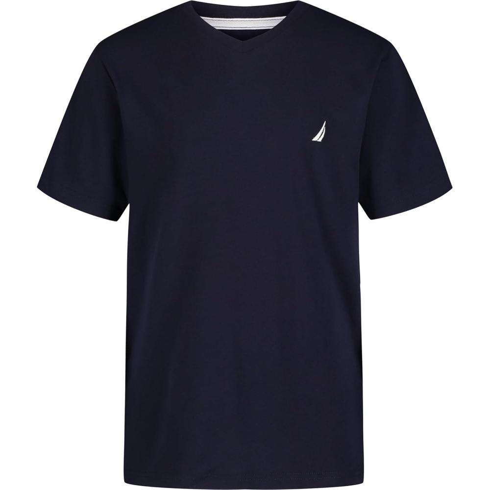 imageNautica Boys Short Sleeve Solid VNeck TShirt Soft Comfortable Relaxed FitSport Navy