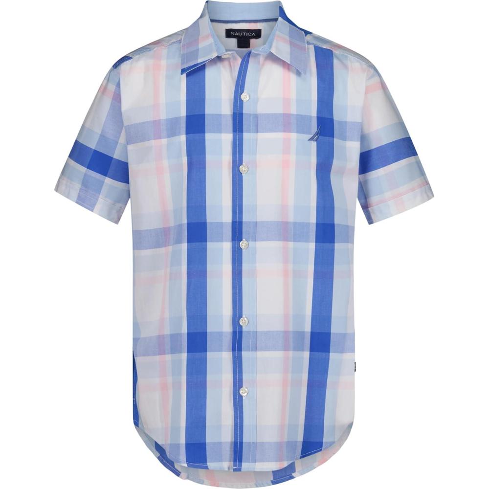imageNautica Boys Short Sleeve Woven ButtonDown Shirt Light Weight amp BreathableAmericana Plaid