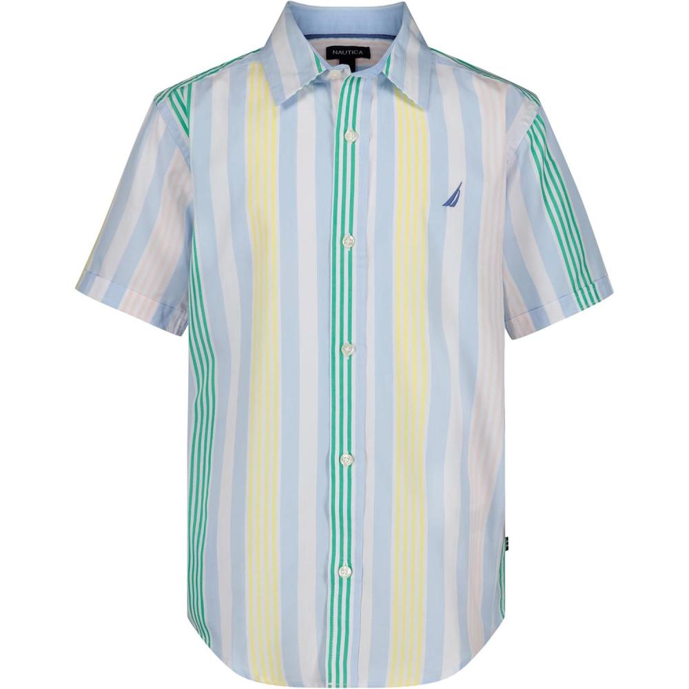 imageNautica Boys Short Sleeve Woven ButtonDown Shirt Light Weight amp BreathableCashmere Blue Resort Stripe