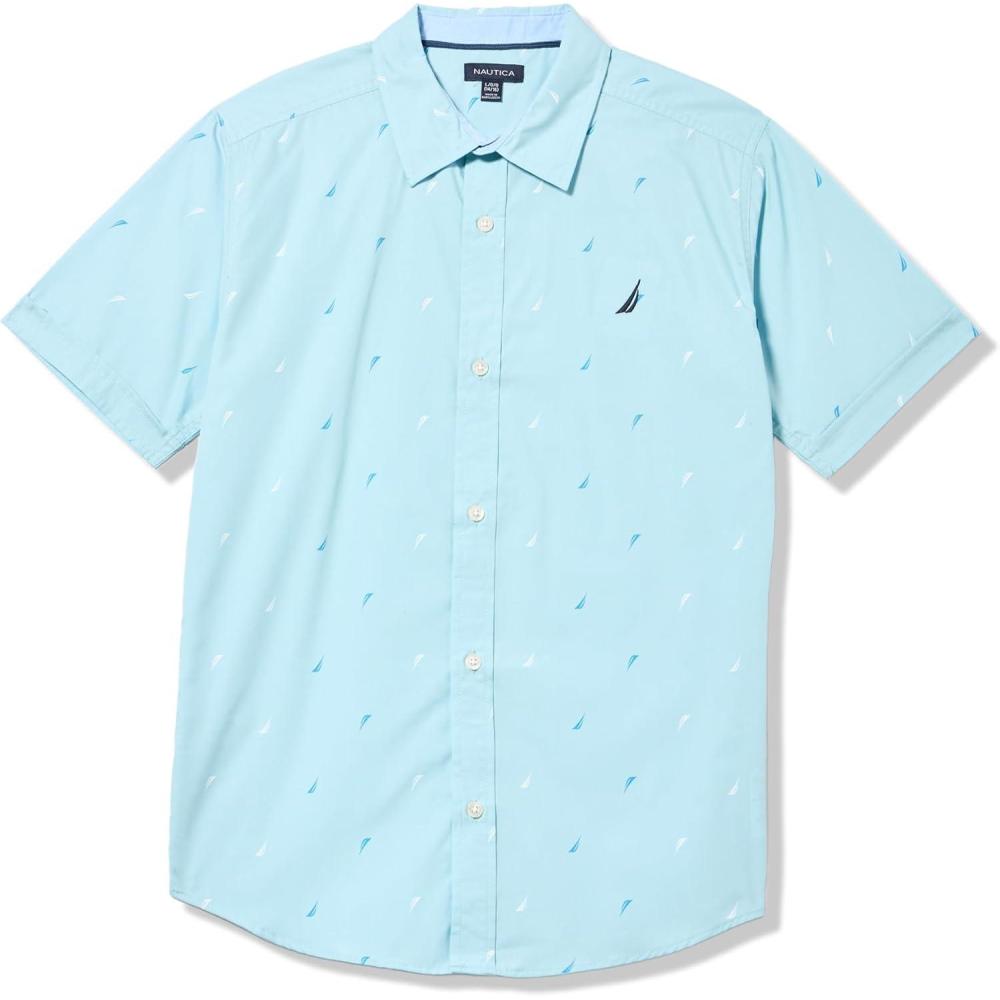 imageNautica Boys Short Sleeve Woven ButtonDown Shirt Light Weight amp BreathableJclass Aop Beachball Blue