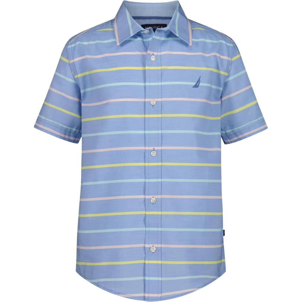imageNautica Boys Short Sleeve Woven ButtonDown Shirt Light Weight amp BreathablePastel Stripe Allure