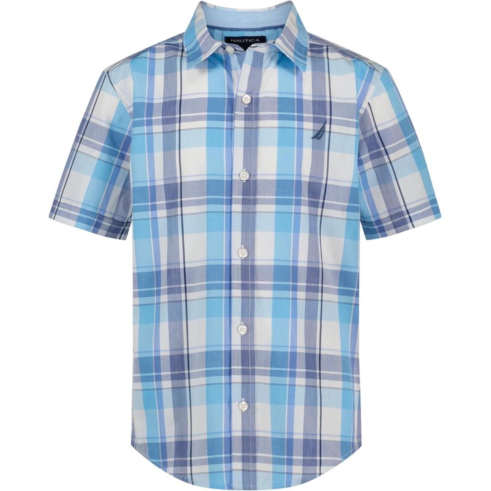 imageNautica Boys Short Sleeve Woven ButtonDown Shirt Light Weight amp BreathableSpring Plaid