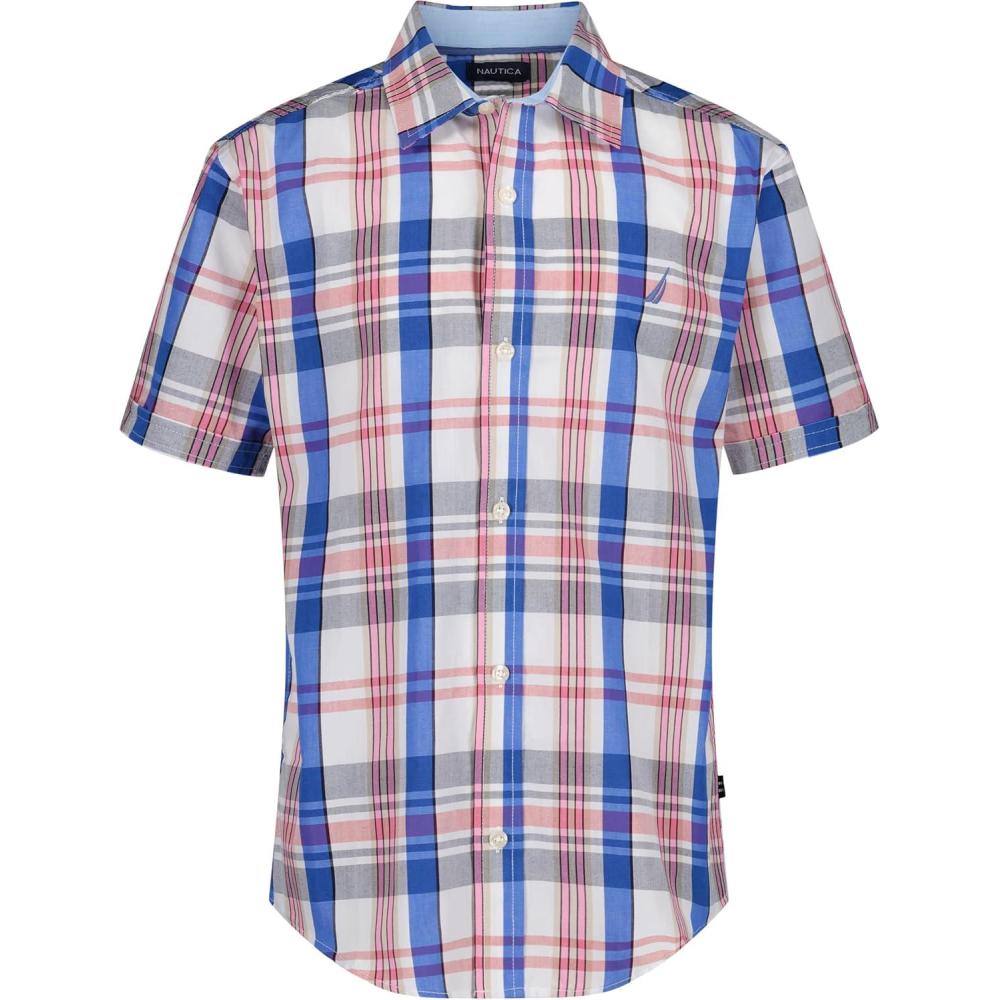 imageNautica Boys Short Sleeve Woven ButtonDown Shirt Light Weight amp BreathableTraditional Plaid