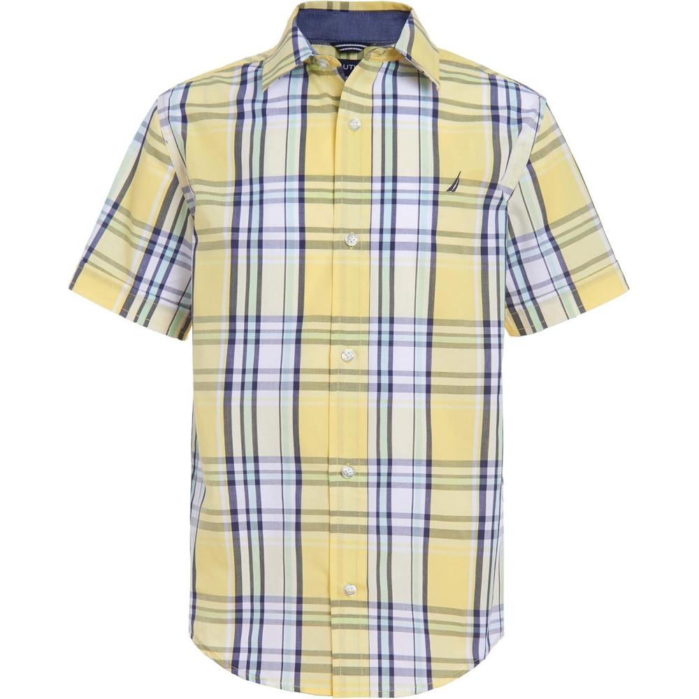 imageNautica Boys Short Sleeve Woven ButtonDown Shirt Light Weight amp BreathableYellow Fin Plaid