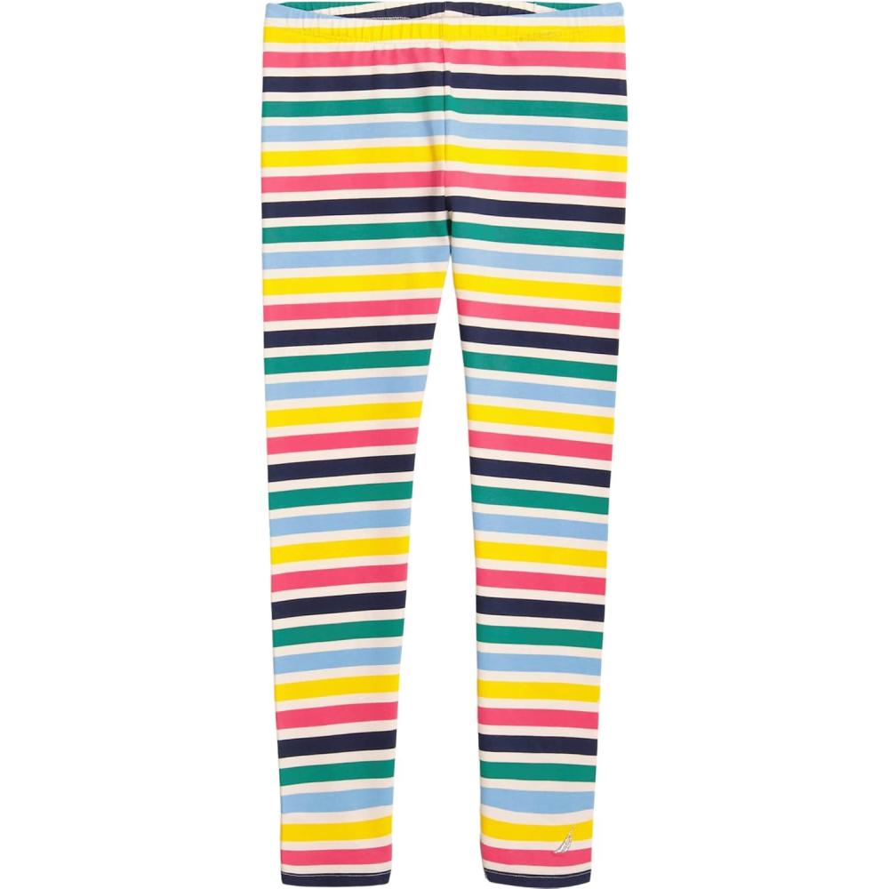 imageNautica Girls Leggings Full Length Pullon Stretch Pants with Elastic Waistband amp Logo DetailEggnog Multi