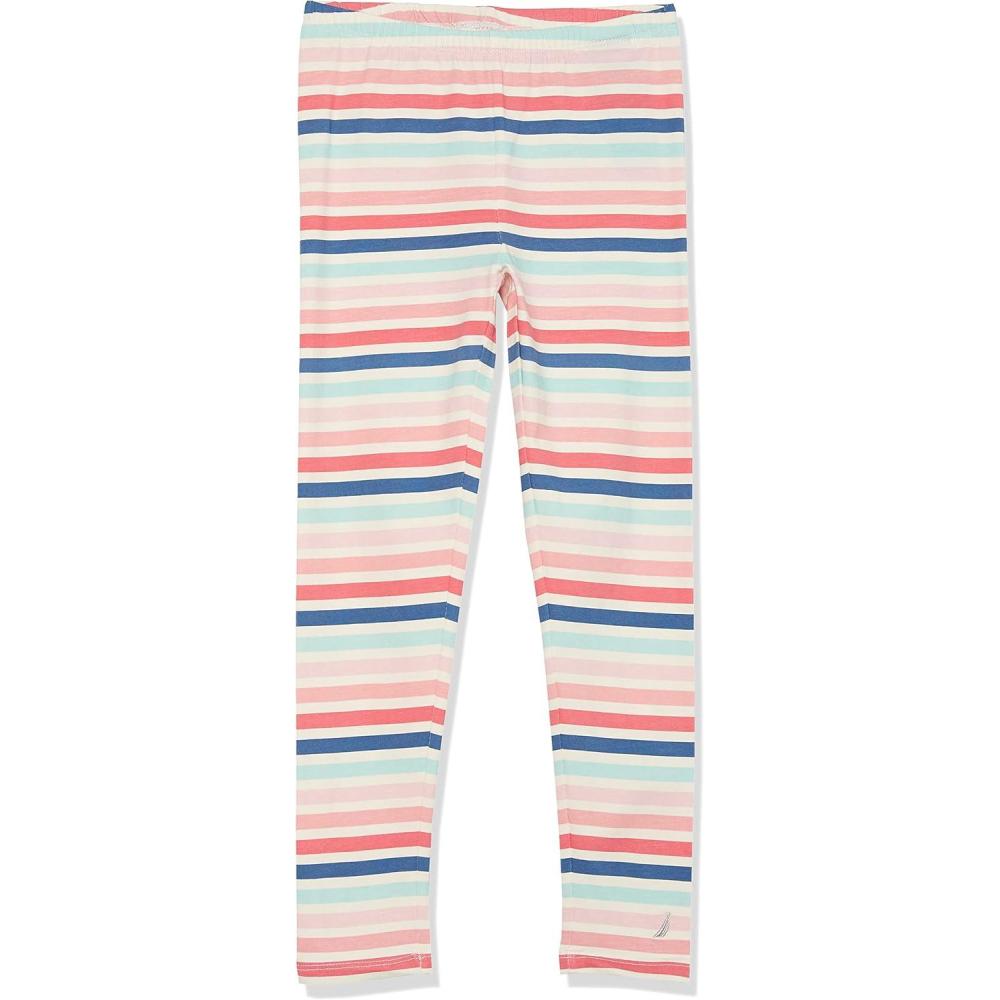 imageNautica Girls Leggings Full Length Pullon Stretch Pants with Elastic Waistband amp Logo DetailMulti Eggnog