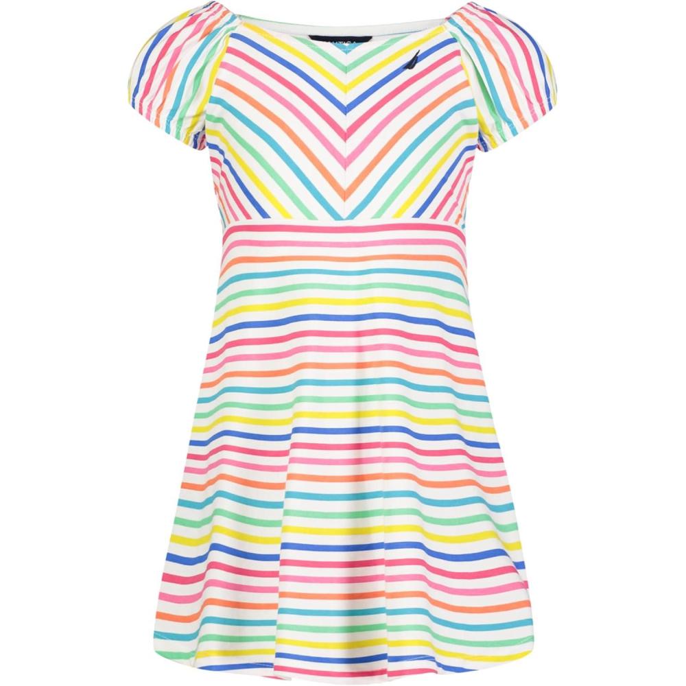 imageNautica Girls Printed Flutter Dress Sleeveless with Ruffled Shoulders amp Cinched WaistBright White