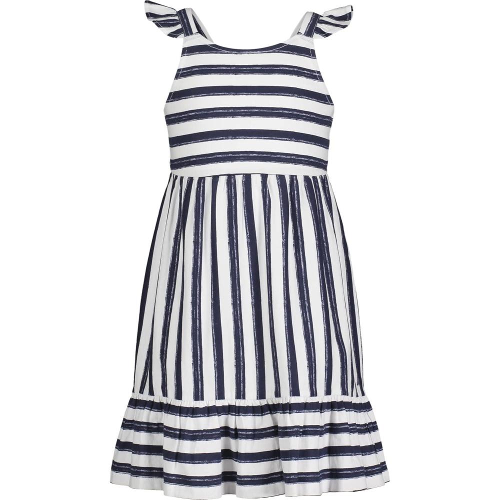 imageNautica Girls Printed Flutter Dress Sleeveless with Ruffled Shoulders amp Cinched WaistPeacoat Stripe
