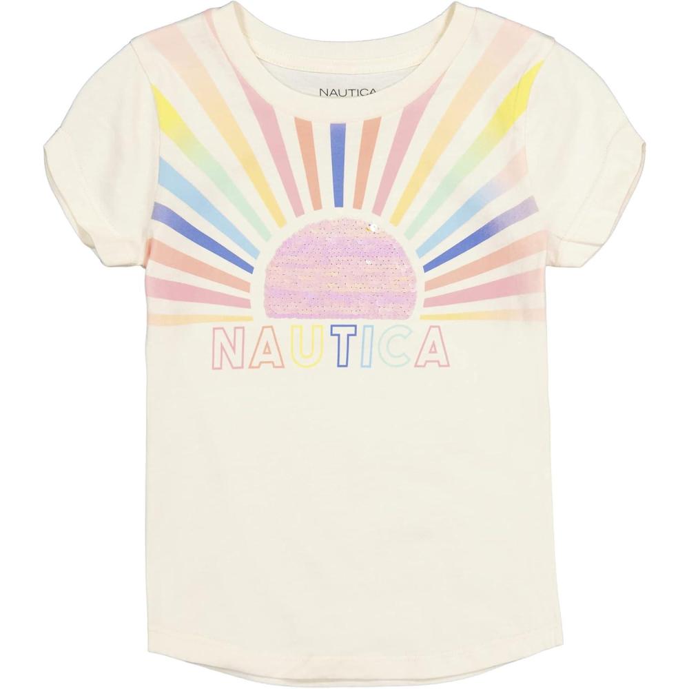 imageNautica Girls Short Sleeve Legacy TShirt with Flip Sequin Design Cotton Tee with Tagless InteriorEggnog Ombre Sun