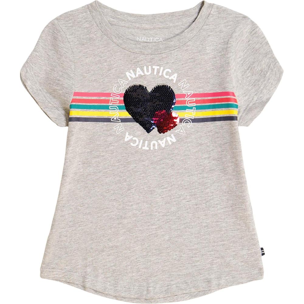 imageNautica Girls Short Sleeve Legacy TShirt with Flip Sequin Design Cotton Tee with Tagless InteriorGrey Linked Heart