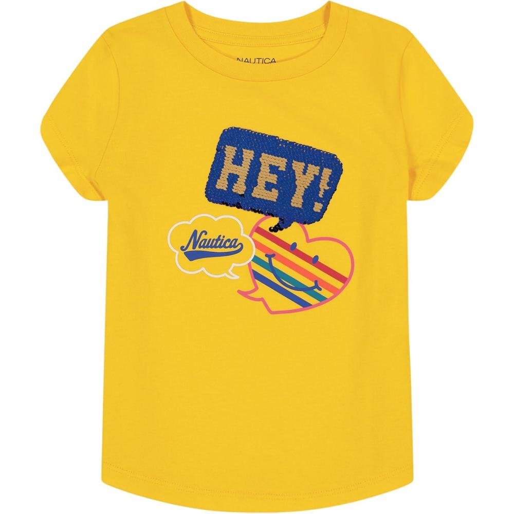 imageNautica Girls Short Sleeve Legacy TShirt with Flip Sequin Design Cotton Tee with Tagless InteriorMaize Hey